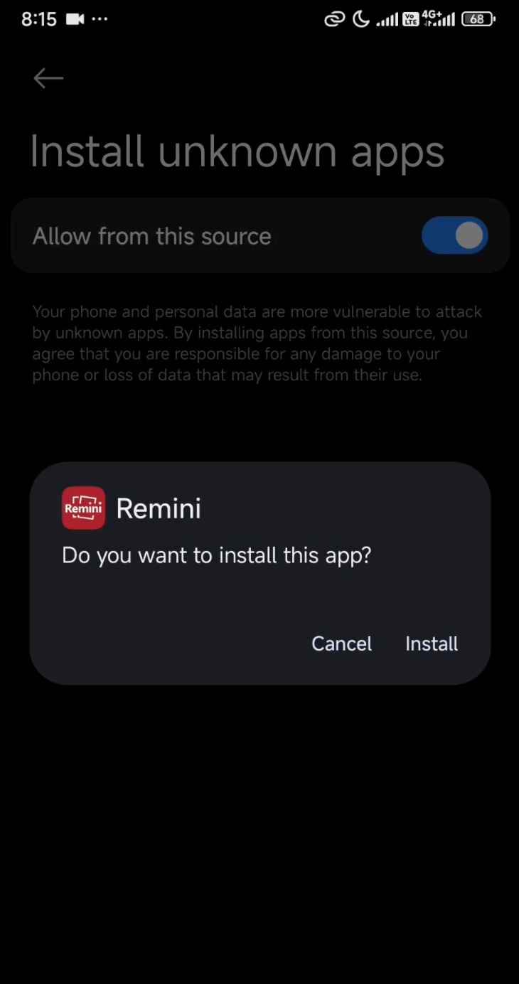 Download Remini Mod APK Latest v3.9.5 Pro | Premium Unlocked 5 reminidl.org installing apk file