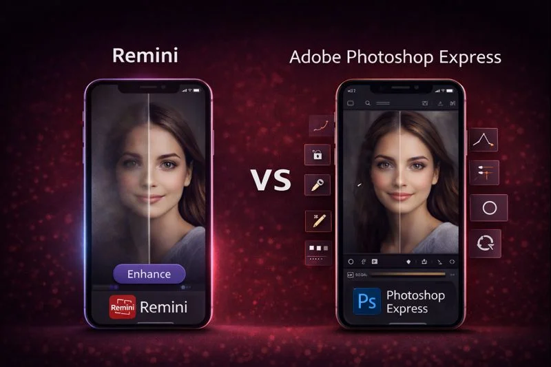 Remini AI vs Adobe Photoshop Express Features Comparison